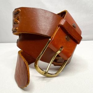 Leather Segmented Stitched Belt Unisex XL Gingerbread Brown